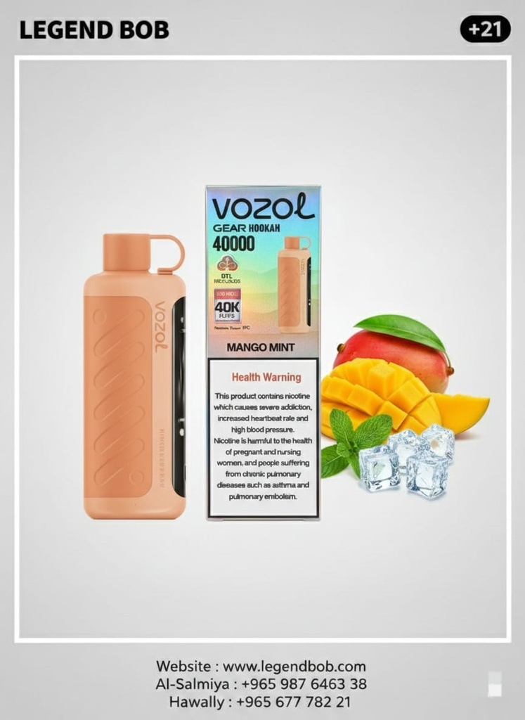 VOZOL GEAR HOOKAH SHISHA 40000 PUFFS 5MG _ MANGO MINT
