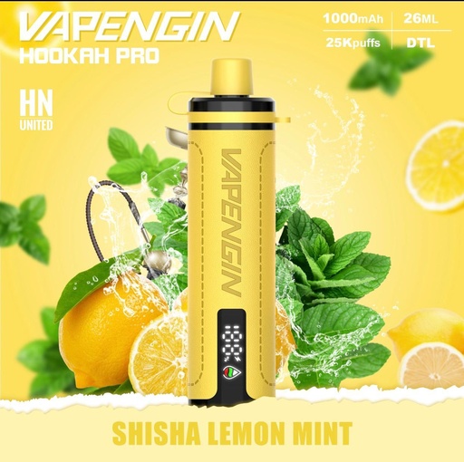 [6977560826071] VAPENGING HOOKAH PRO SHISHA LEMON MINT 5MG 25000 PUFFS