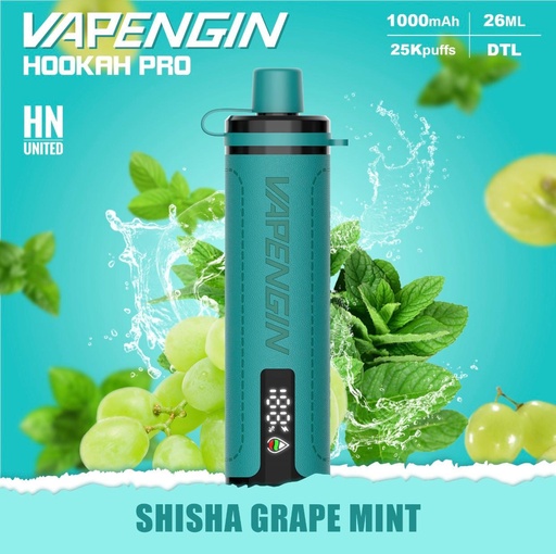 [6977560826057] VAPENGING HOOKAH PRO SHISHA GRAPE MINT 5MG 25000 PUFFS