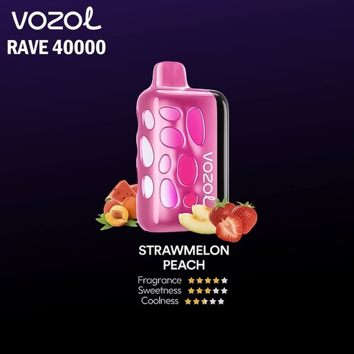 Vozol Rave 40000 Puffs Disposable Pod Kit _ Strawberry Watermelon Peach 45MG