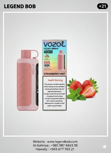 VOZOL GEAR HOOKAH SHISHA 40000 PUFFS 5MG _ STRWBERRY MINT
