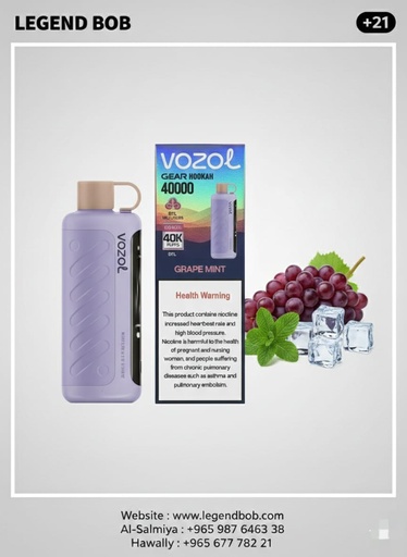 VOZOL GEAR HOOKAH SHISHA 40000 PUFFS 5MG _ GRAPE MINT